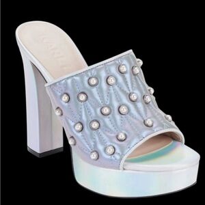 Karl Lagerfeld Baby Blue Iridescent Holographic Pearl Platforms EDM Beautiful